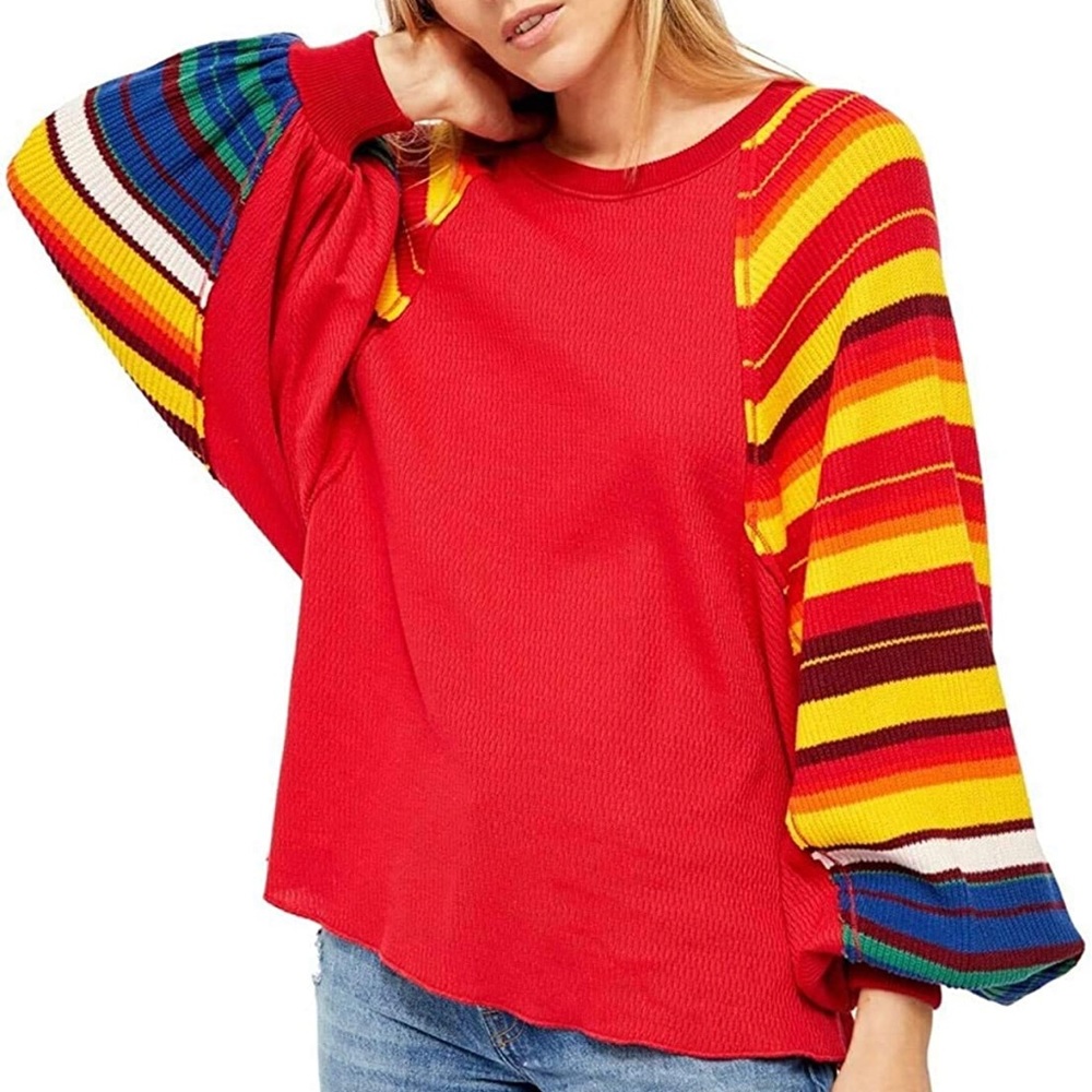 Free people knit pullover with striped sleeves, NWT